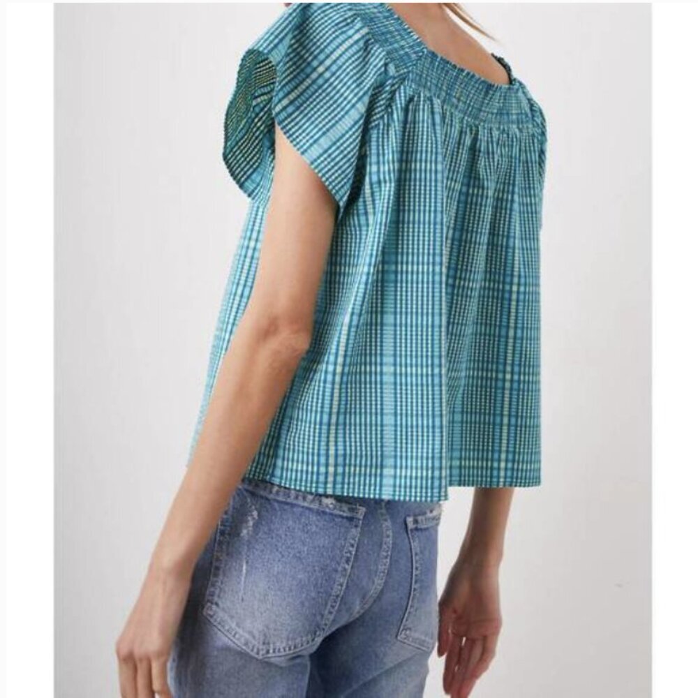 Rails Blue Green Augusta Mini Check Square Neck T… - image 2